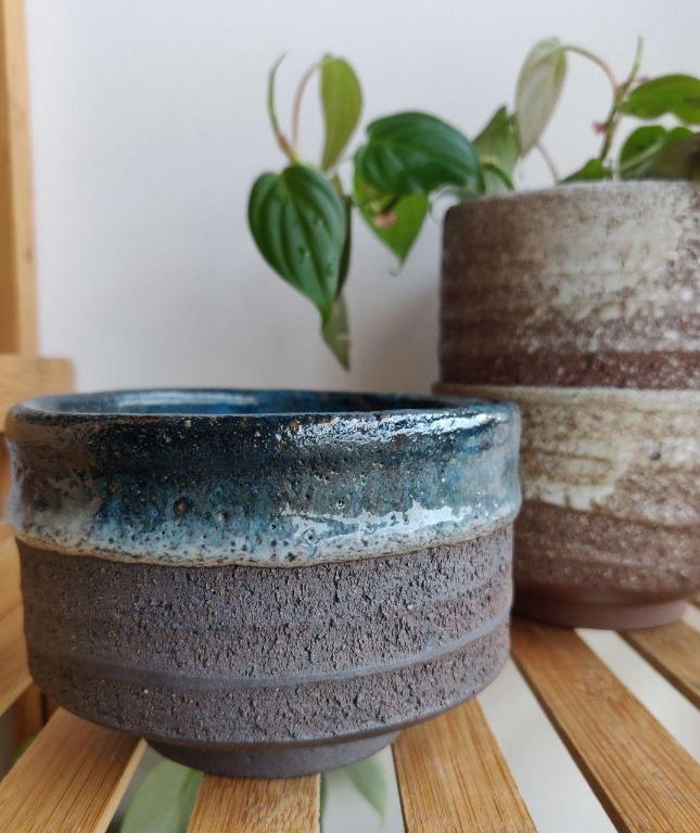 Partly Glazed Ceramic Planter Dark Blue 11 5cm 8 5cm Gardening Pots Planters On Carousell