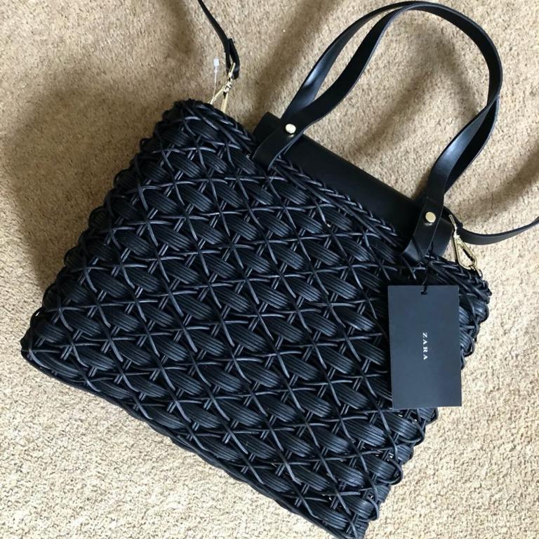 ZARA Natural Straw Rattan Woven Bag BLACK