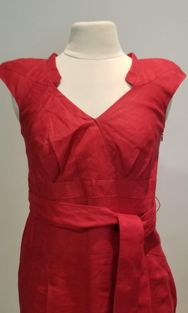 zara red linen dress, Women's Fashion, Dresses & Sets, Dresses on Carousell