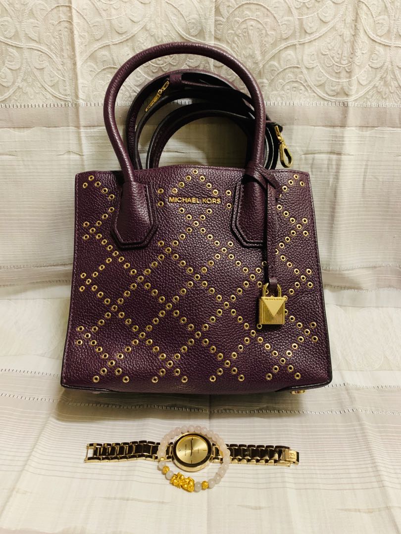 Authentic Michael Kors Mercer Stud and Grommet Pebbled leather