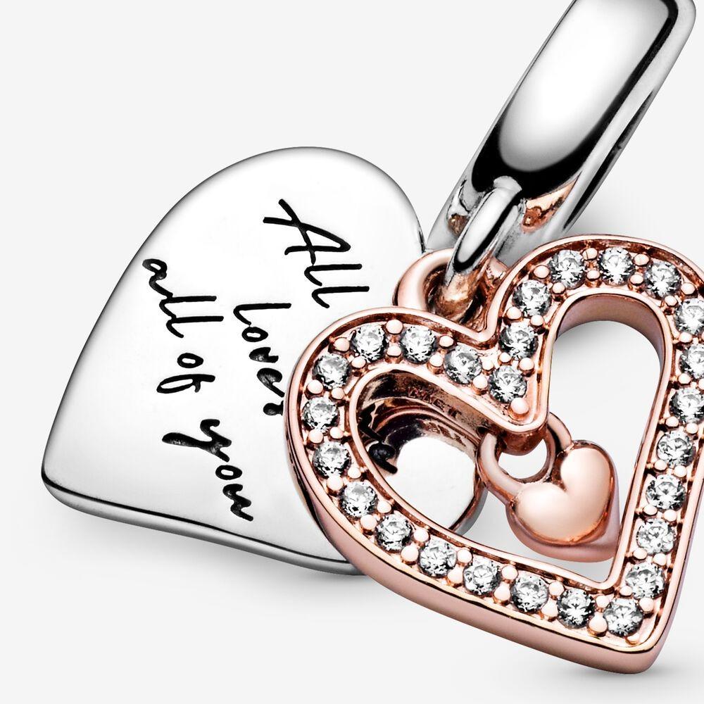 PANDORA sparkling freehand heart dangle charm necklace (Pandora Rose