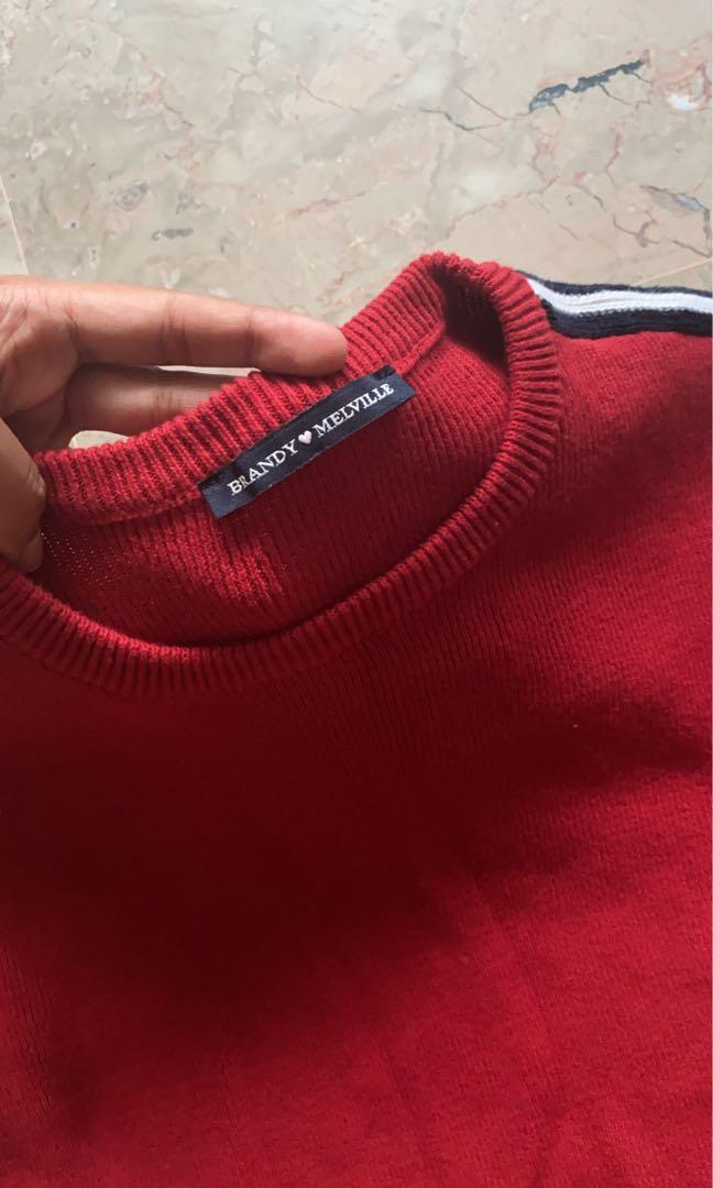 Brandy Melville Jessica Red Knit Crop Sweater O/S