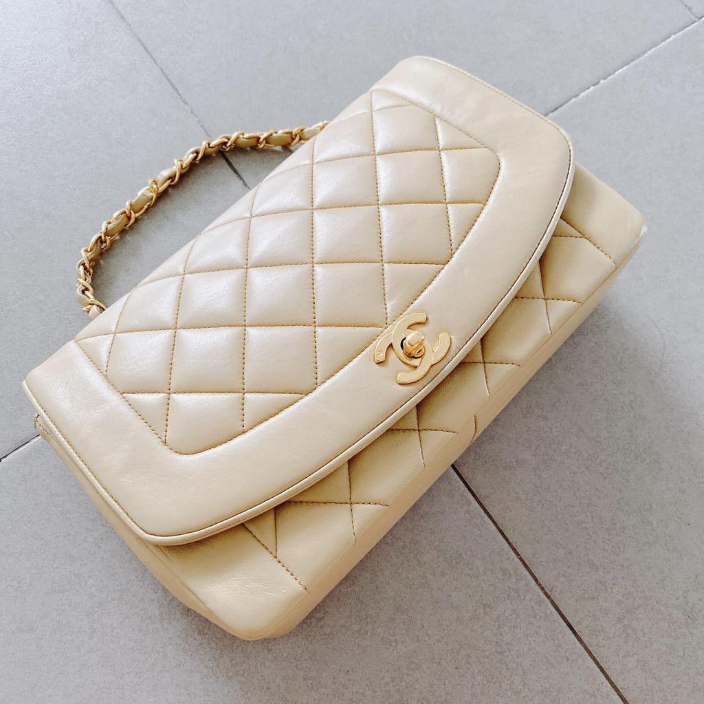 Chanel Diana 10” Beige Lambskin, Luxury, Bags & Wallets on Carousell