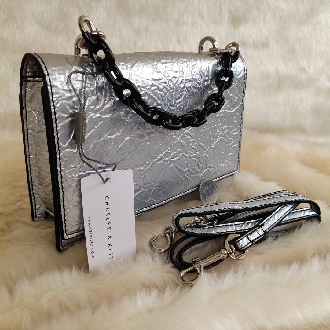 SALE Charles Keith Silver Bag Women s Fashion Bags Wallets
