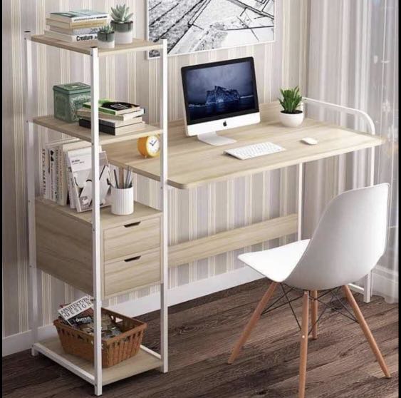 Computer Table with 4-tier rack and drawers, Furniture & Home Living ...