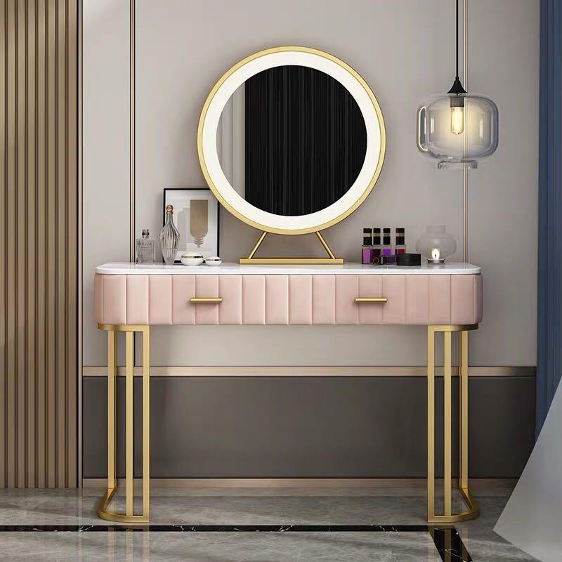 Dressing Table (Category: Tables & Sets) located in Singapore. Submitted by kennethlim1111 (Listing ID 1041808663, Image 2). Description: Size:80*45* 75 100*45*75 120*40*75 Color:pink,grey Choose single table,or with chair,mirror storage beside table marble table top.