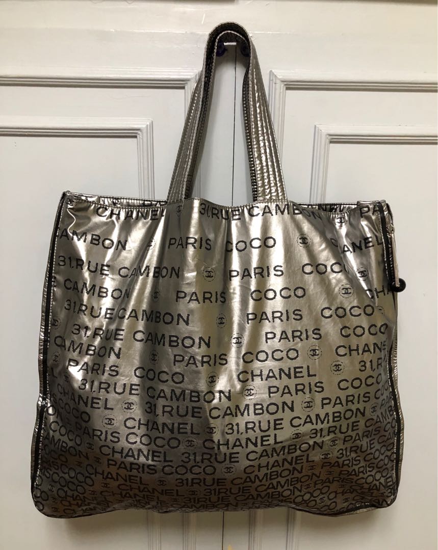 SUPER SALE!!!Authentic CHANEL Metallic Silver Patent Nylon 31 Rue Cambon  Graphic Expandable Shopping Tote Bag - PRISTINE CONDITION, Luxury, Bags &  Wallets on Carousell