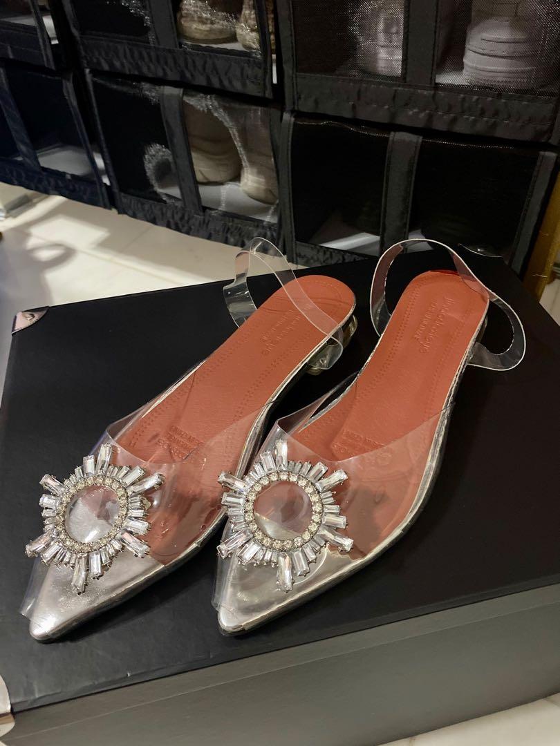 Glass Clear Transparent Block Heels Sandals