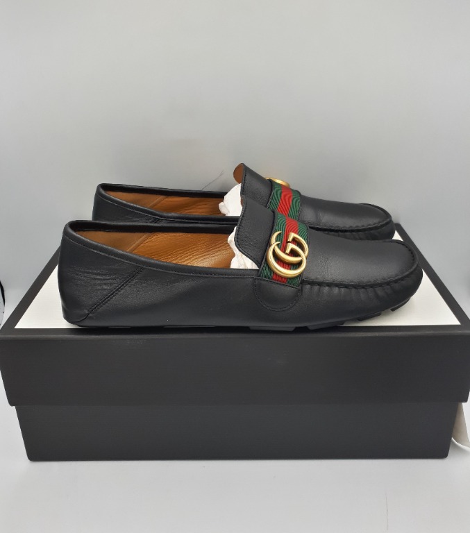 gucci leather driver with web