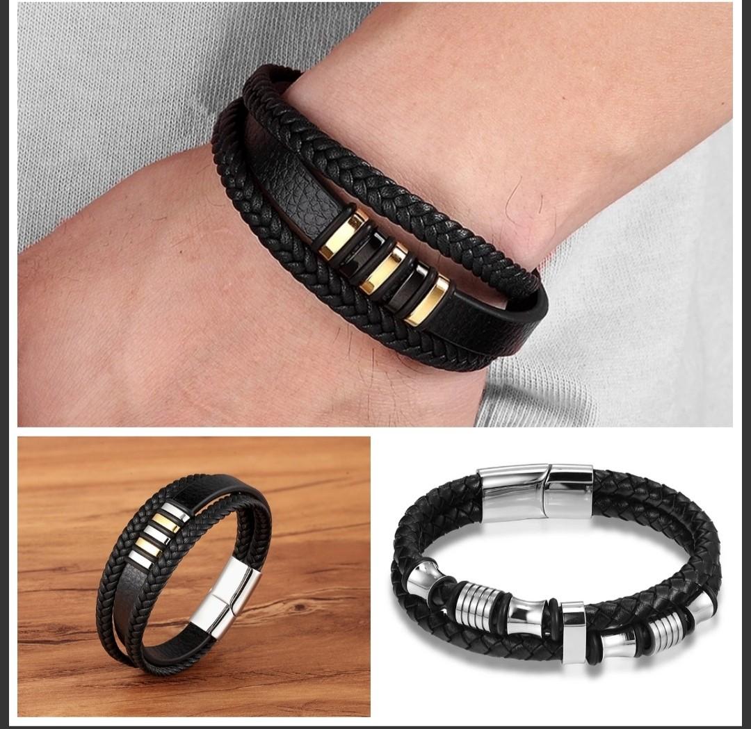 Mens genuine leather bracelet outlet