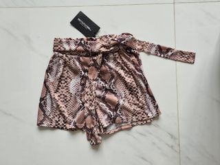 snakeskin ruched tie waist short