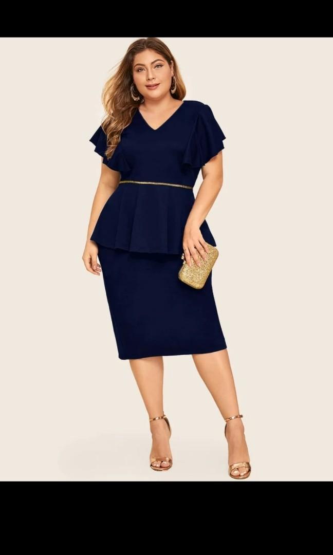 SHEIN Plus Size Butterfly Sleeve Midi Peplum Dress