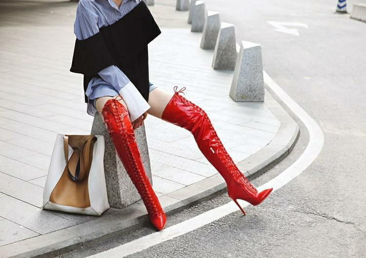 Size 45 Red thigh high boots