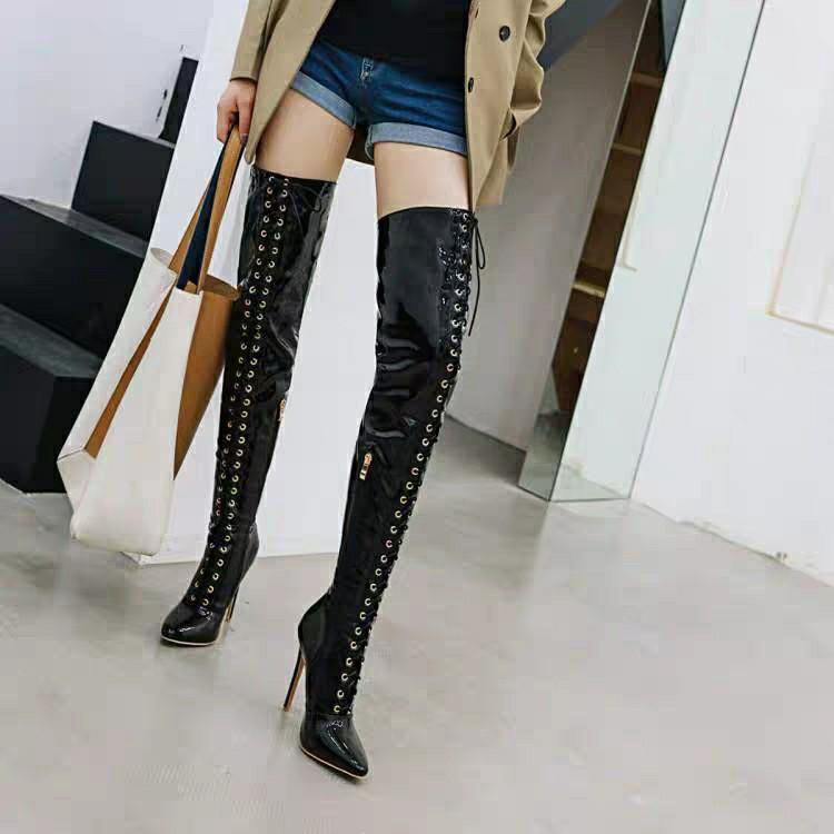 Red thigh high sales boots size 10