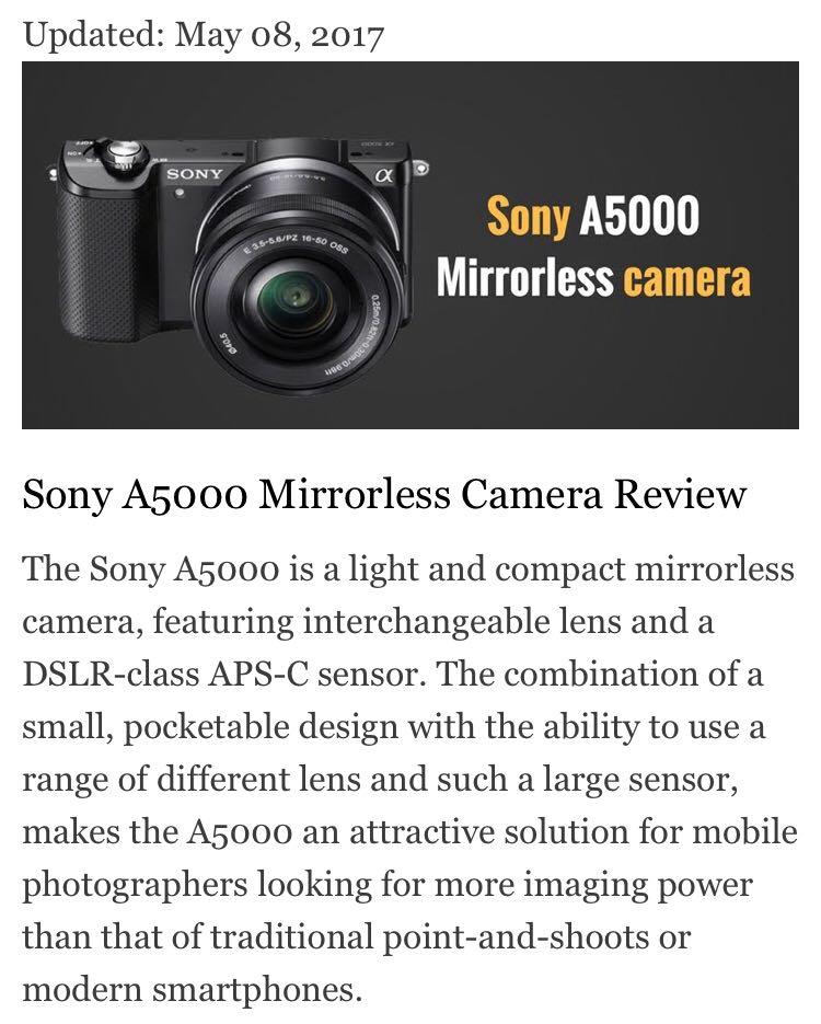 SONY a5000 (Flip screen Vlogging Camera), Photography, Video Cameras on