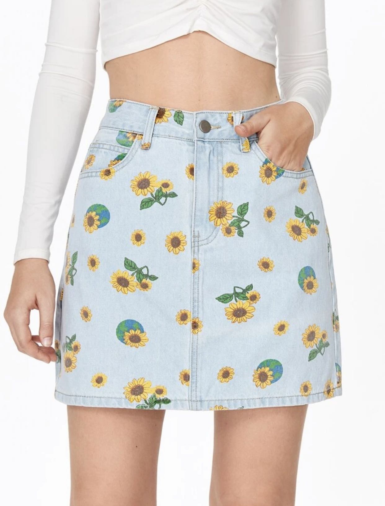 Sunflower denim skirt, Women's Fashion, Bottoms, Skirts on Carousell