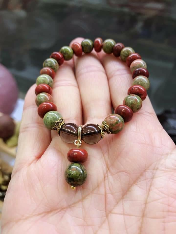 Unakite Red Jasper Bracelet free matching earring and 1 charm