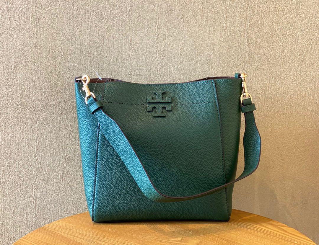 Authentic Tory Burch McGraw Hobo Bucket Bag Green, Women's Fashion, Bags &  Wallets, Tote Bags on Carousell