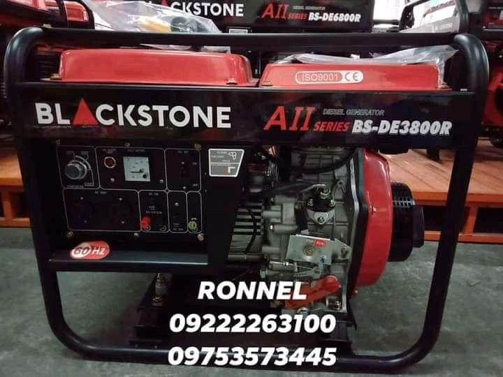 BLACKSTONE JAPAN TECHNOLOGY DIESEL GENERATOR 7HP (Category: Looking For) located in Valenzuela. Submitted by ronnelpowertools (Listing ID 1042128900, Image 1). Description: Price - 35k DR. BLACKSTONE JAPAN TECHNOLOGY DIESEL GENERATOR 7HP OPEN TYPE 2 in 1 Electric Start & Manual Model: BS - DE3800R Voltage: 220v Frequency: 60Hz Dimension: 70x50x58cm -100% Copper Winding -High Quality Electrical Performance -Proven and Tested Generator -Fuel Saving