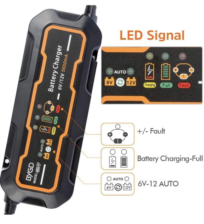 BYGD Smart Car Battery Charger 12V/6V 5A Car Battery Charger Maintainer
