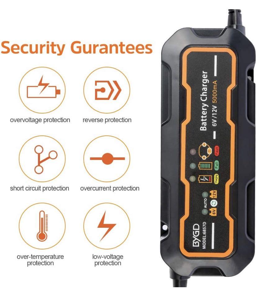 BYGD Smart Car Battery Charger 12V/6V 5A Car Battery Charger Maintainer