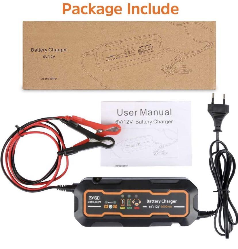 BYGD Smart Car Battery Charger 12V/6V 5A Car Battery Charger Maintainer