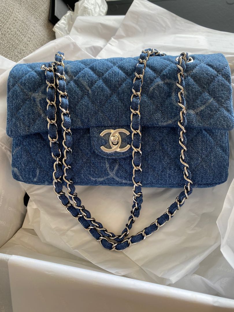 Chanel denim classic medium flap sale bag