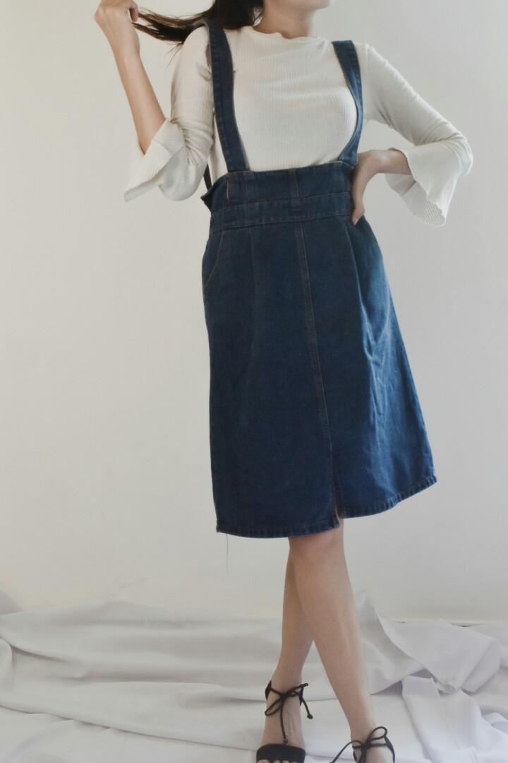High waisted discount denim jumper skirt