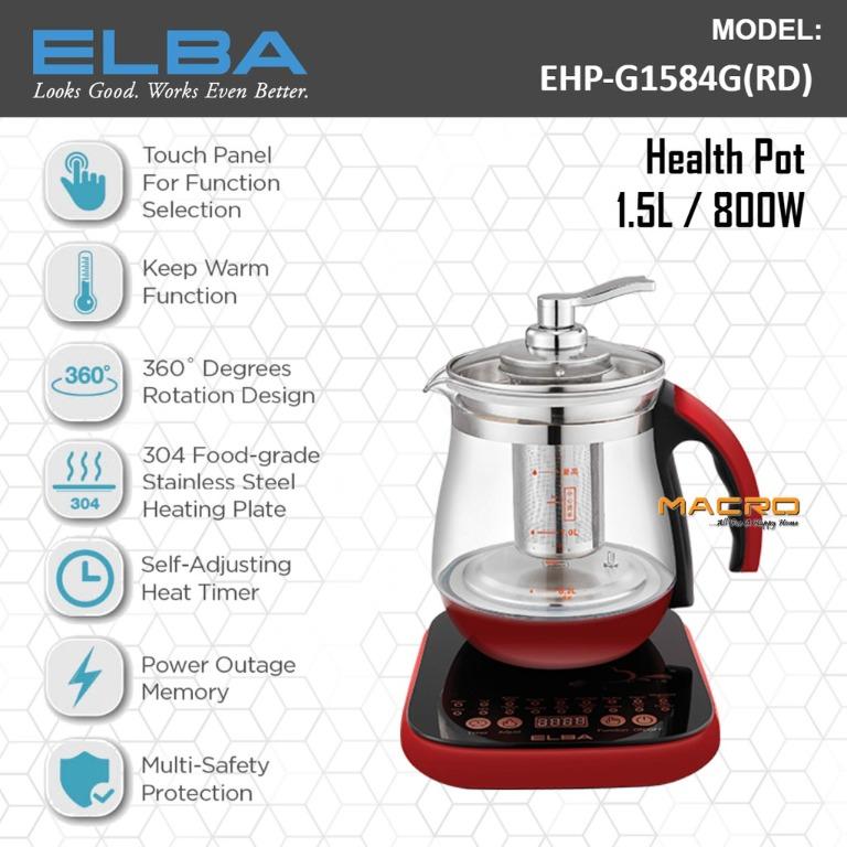 SYK ELBA Health Pot EHP-G1584G(RD) Stainless Steel Glass Body Multiple  Cooking Functions 800 Watts - 1.5 Liter Home Appliances Negeri Sembilan,  Malaysia Supplier, Seller, Provider, Authorized Dealer