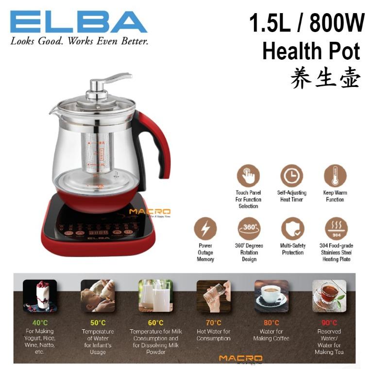 SYK ELBA Health Pot EHP-G1584G(RD) Stainless Steel Glass Body Multiple  Cooking Functions 800 Watts - 1.5 Liter Home Appliances Negeri Sembilan,  Malaysia Supplier, Seller, Provider, Authorized Dealer