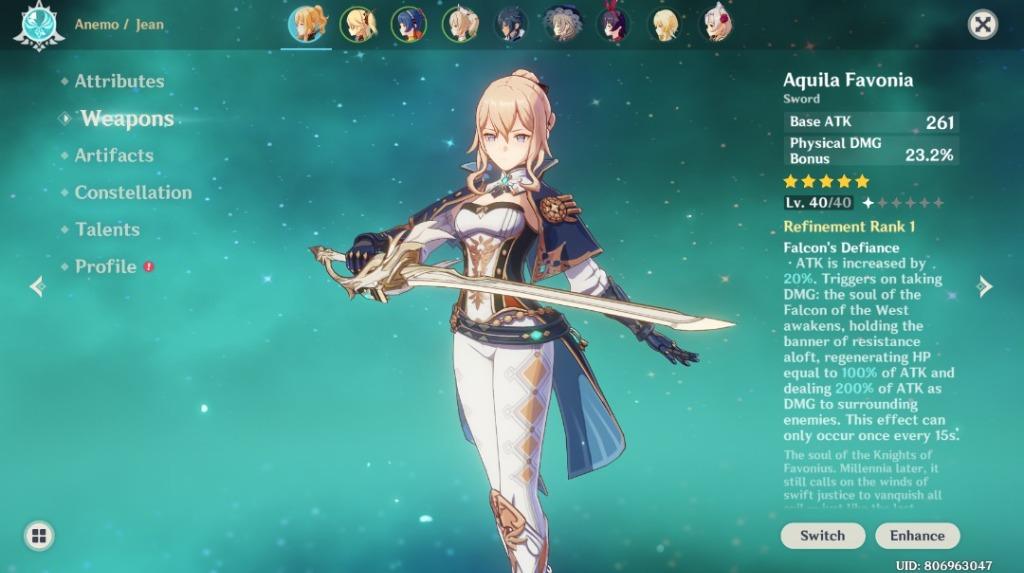 Genshin Impact Jean 5star Aquila Favonia Weapon 5star Video Gaming Others On Carousell