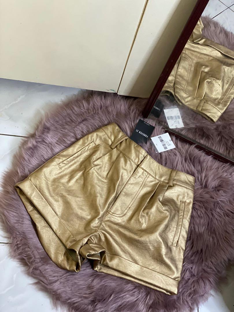 Gold leather shorts online
