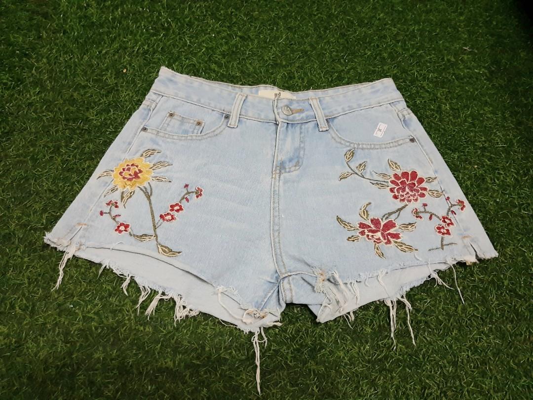 floral denim pants