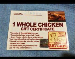 savory 1 whole chicken gift certificate