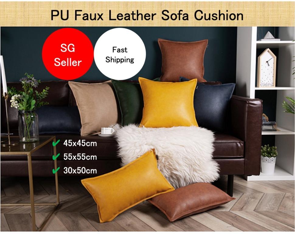 Sofa Cushion Pu Faux Leather Cover, Leather Sofa Cushion Covers