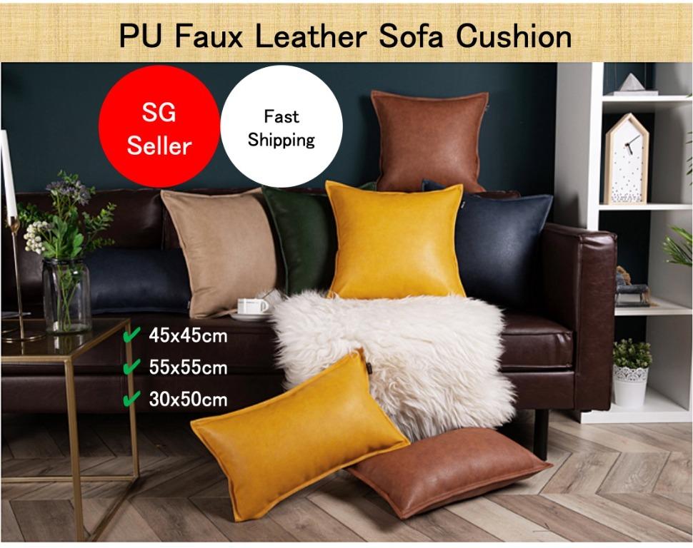 Sofa Cushion PU Faux Leather Cover with Zipper Pillow