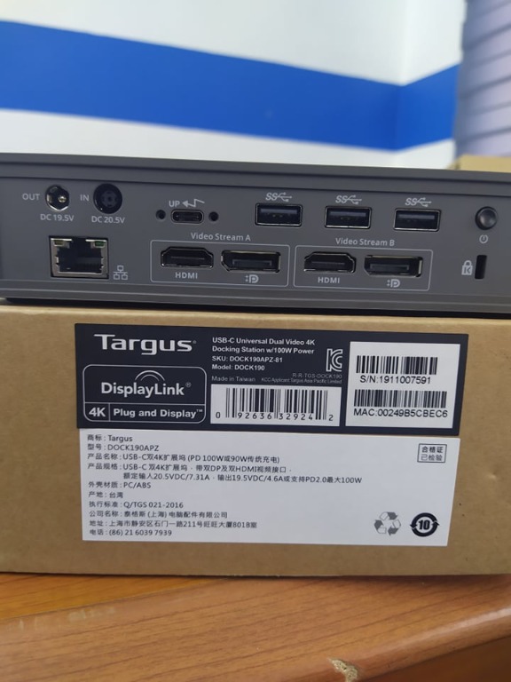 Targus DOCK190 USBC™ Universal DV4K Docking Station with 100W Power