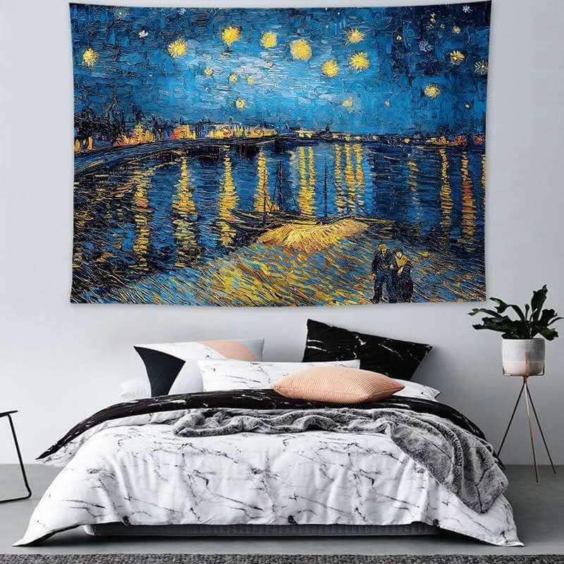 Van Gogh Starry Night Over The Rhone Wall Tapestry Furniture Home Living Cleaning Homecare Supplies Cleaning Tools Supplies On Carousell Vincent van gogh paintings by 1888. carousell