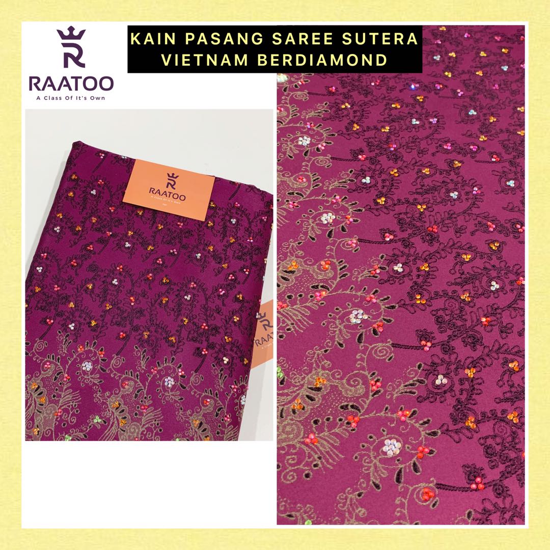 10 10 Offer Kain Pasang Saree Sutera Vietnam Original Berdiamond Bidang 45 Kain Ela Silk Sari Cotton Batu Diamond Muslimah Fashion Others On Carousell