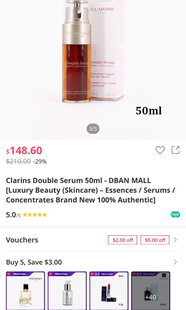 50ml Clarins Double Serum 100% authentic (Category: Face Care) located in Singapore. Submitted by ning.wei.583 (Listing ID 1042345822, Image 2). Description: Expiry date : 2022.