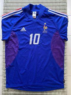 Adidas💯% Authentic blue France World Cup 2002 home jersey w Zidane 10 nameset for SGD$172 (size M). Measurements: pit to pit- 56cm, length- 80cm