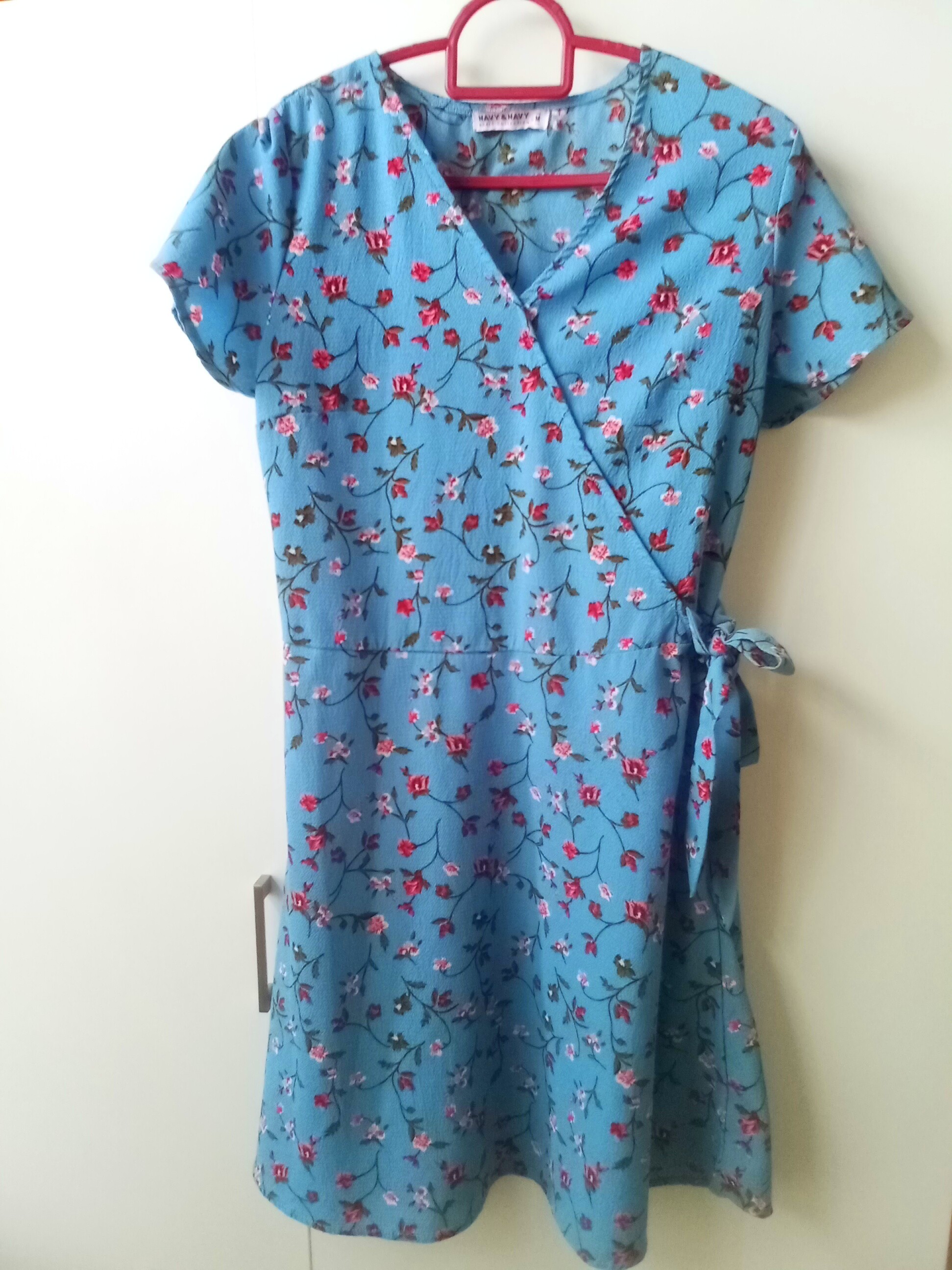 blue floral wrap dress