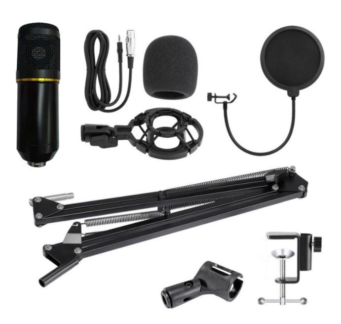 BM800 Professional Recording Studio Condenser Microphone SET (Category: Microphones) located in Manila. Submitted by sdfsolutions (Listing ID 1042322841, Image 1). Description: Professional Recording Studio Equipment: Equipped with Zingyou BM-800 microphone, Shock mount, Pop filter, Mic adjustable suspension scissor arm stand, Anti-wind foam Cap, Power cable, Sound card Sensitive Capture: The Zingyou BM-800 features thin material diaphragm or "ca
