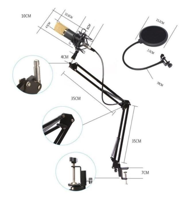 BM800 Professional Recording Studio Condenser Microphone SET (Category: Microphones) located in Manila. Submitted by sdfsolutions (Listing ID 1042322841, Image 3). Description: Professional Recording Studio Equipment: Equipped with Zingyou BM-800 microphone, Shock mount, Pop filter, Mic adjustable suspension scissor arm stand, Anti-wind foam Cap, Power cable, Sound card Sensitive Capture: The Zingyou BM-800 features thin material diaphragm or "ca