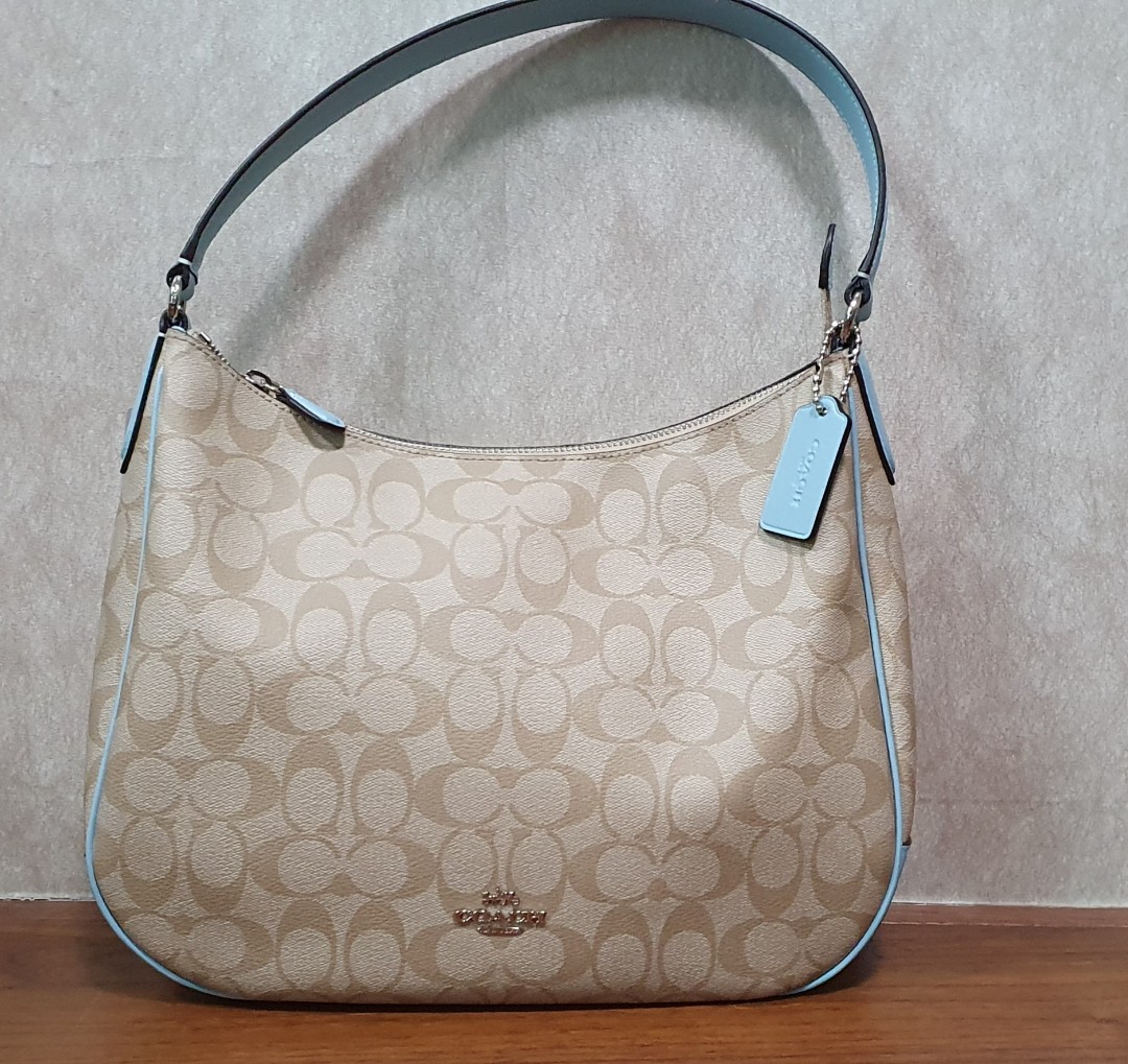 Coach F29209 Top Zip Shoulder Bag Signature Light Khaki Powder Blue Women s Fashion Bags Wallets Cross body Bags on Carousell