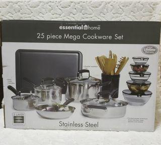Essential Home 25pc Mega Cookware Set Stainless Steel