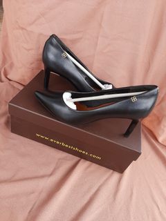 Everbest Black Leather High Heels (7cm 