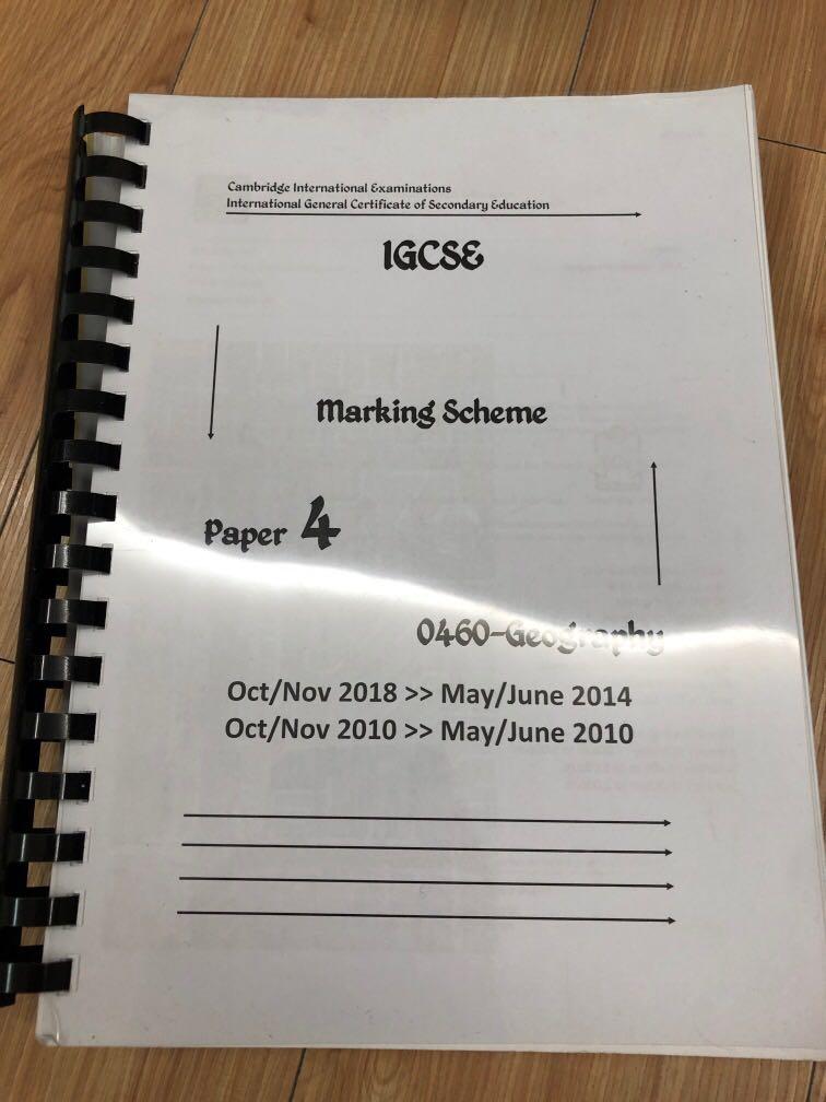 Igcse geography paper 4 past year paper marking scheme hobbies