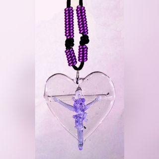 GLASS CRUCIFIX HEART PENDANT (Lavander)- Jesus Christ on the Cross Fashionable & Unique Religious Catholic Necklace Jewelry for Men & Women