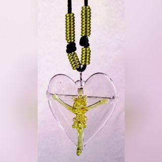 GLASS CRUCIFIX HEART PENDANT (Yellow)- Jesus Christ on the Cross Fashionable & Unique Religious Catholic Necklace Jewelry for Men & Women